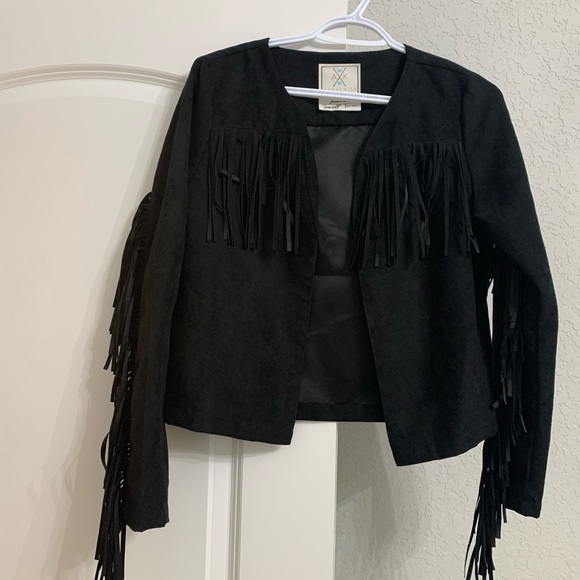 Jackets & Blazers - Black fringe jacket SMALL NWOT